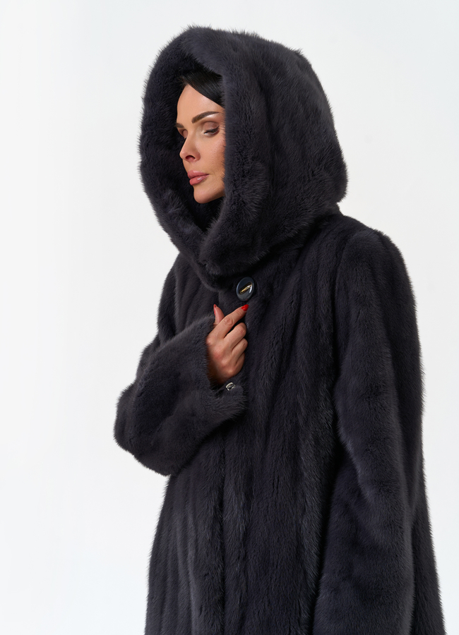 Шуба из меха норки с капюшоном модель № 32680 универмаг малина
