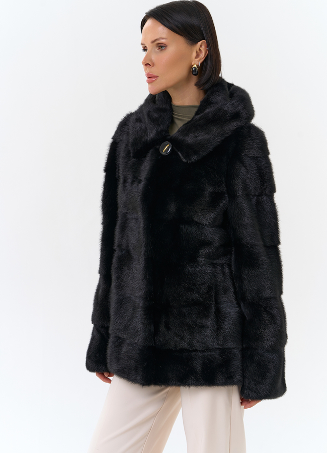 Укороченная норковая шуба черного цвета 2 в 1 модель № 25396 универмаг малина