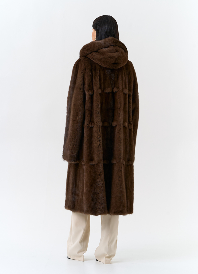 Женская шуба из меха норки с капюшоном  модель № 32107 в рассрочку